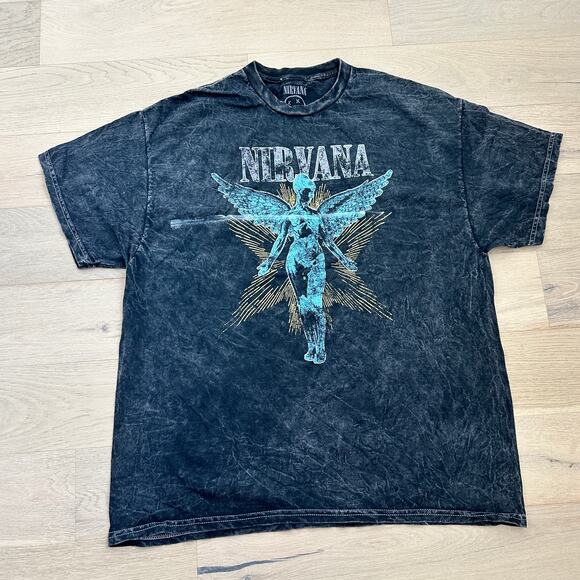 NIRVANA Other - Nirvana Graphic Print Angel Oversized Faded Short Sleeve T-Shirt Black Size XL